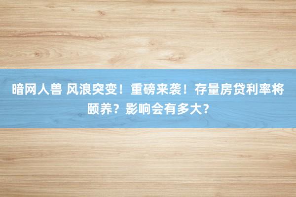 暗网人兽 风浪突变！重磅来袭！存量房贷利率将颐养？影响会有多大？