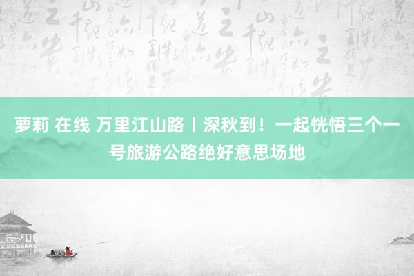 萝莉 在线 万里江山路丨深秋到！一起恍悟三个一号旅游公路绝好意思场地