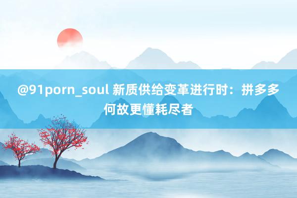 @91porn_soul 新质供给变革进行时：拼多多何故更懂耗尽者