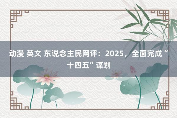 动漫 英文 东说念主民网评：2025，全面完成“十四五”谋划